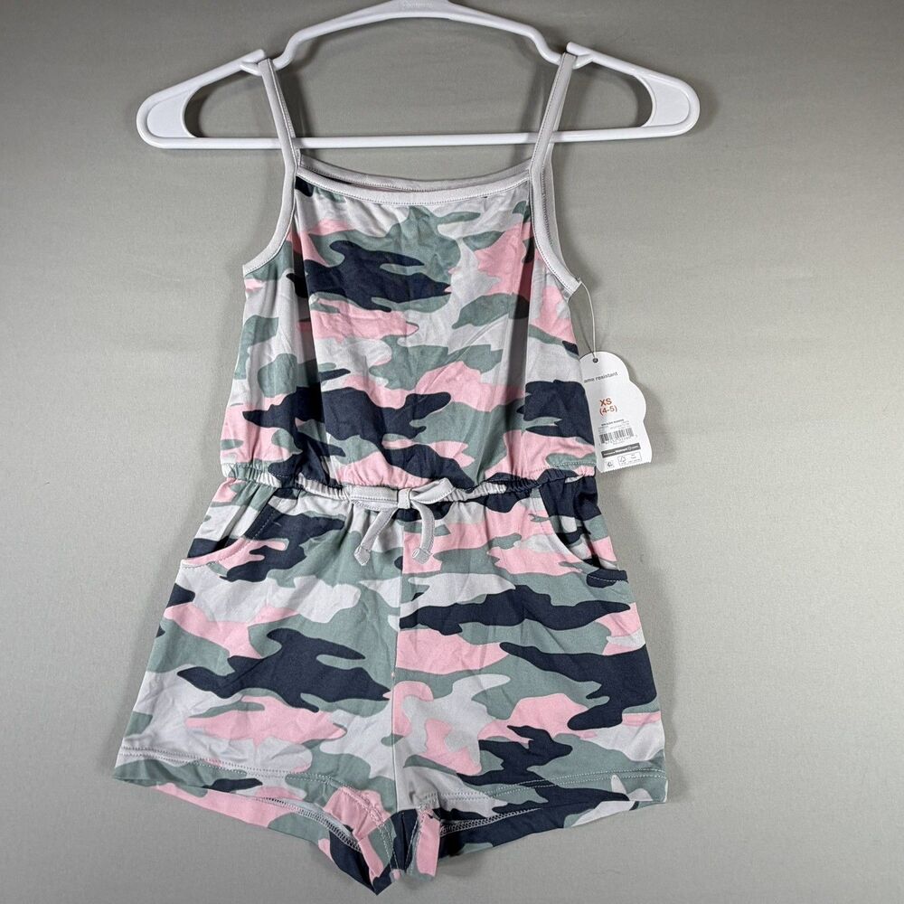 Wonder Nation Children Girls Night Wear Sz XS 4-5 Camo Pajama Romper Sleeveless